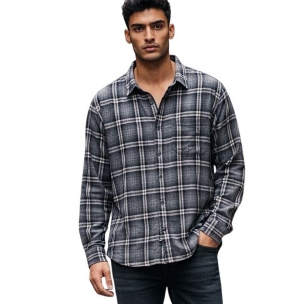 Woolrich Vintage Plaid Flannel Shirt Mens Large Gray Cotton Workwear Button Up